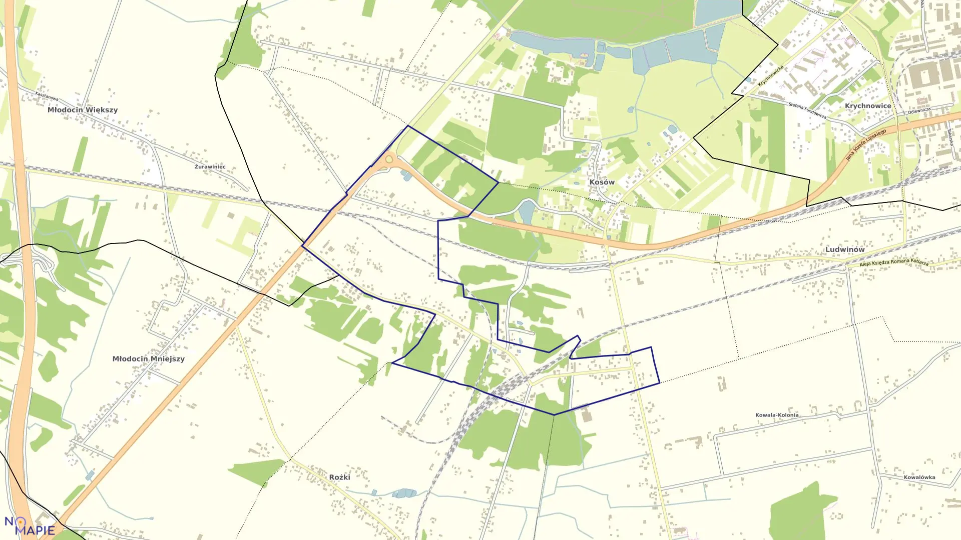 Mapa obrębu AUGUSTÓW w gminie Kowala