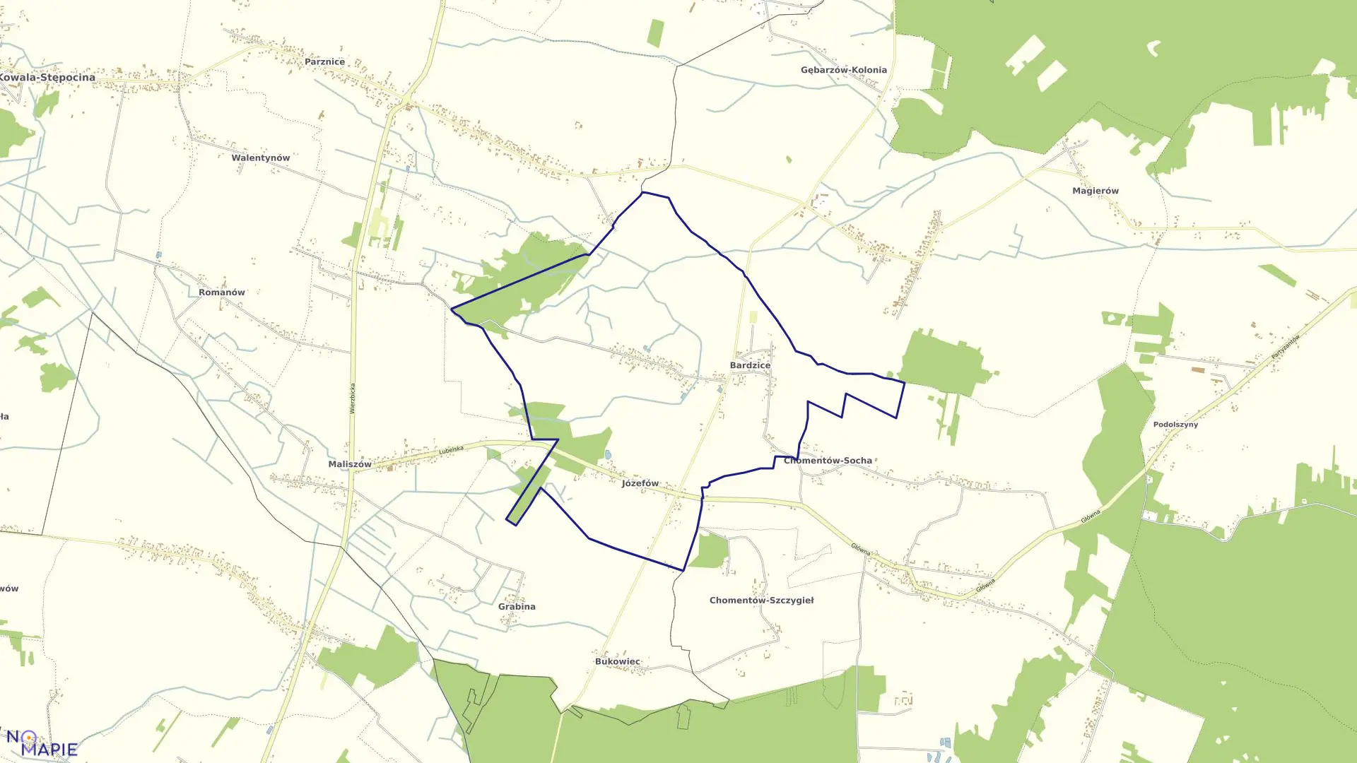 Mapa obrębu BARDZICE w gminie Kowala