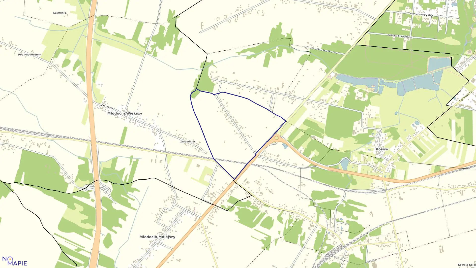Mapa obrębu BŁONIE w gminie Kowala