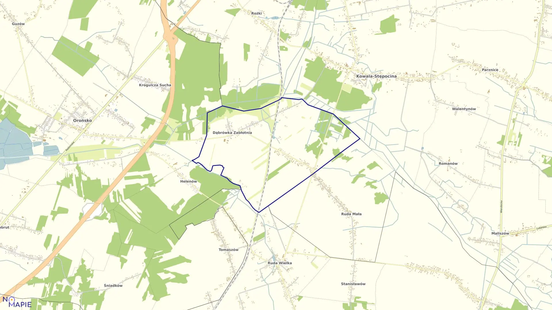 Mapa obrębu DĄBRÓWKA ZABŁOTNIA w gminie Kowala
