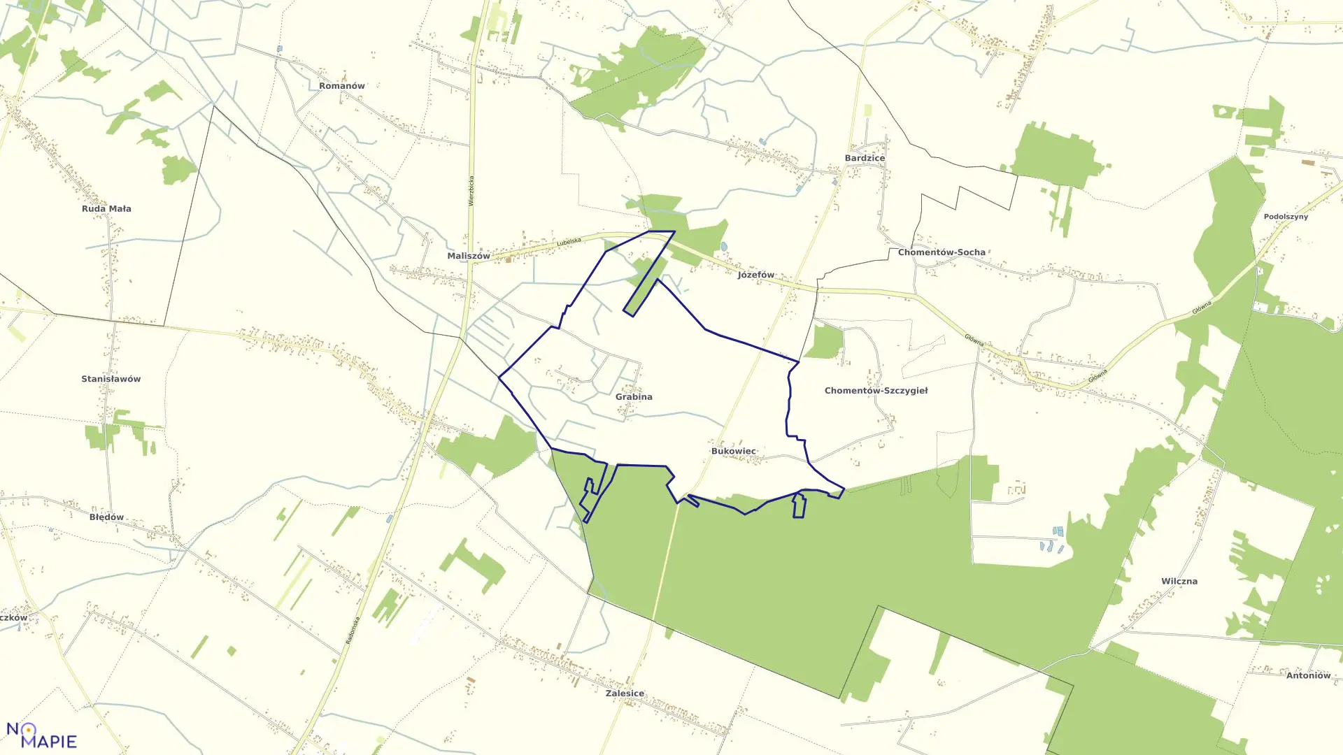 Mapa obrębu GRABINA w gminie Kowala