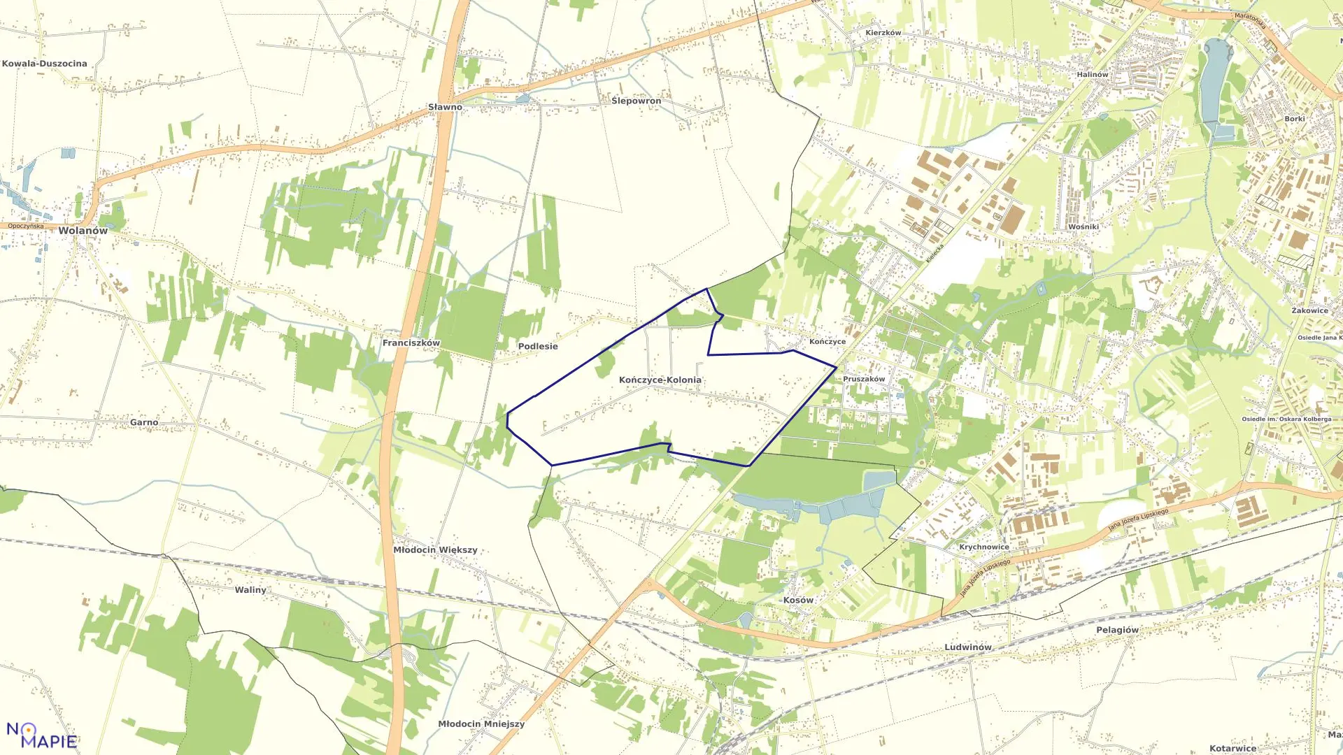 Mapa obrębu KOL.KOŃCZYCE w gminie Kowala