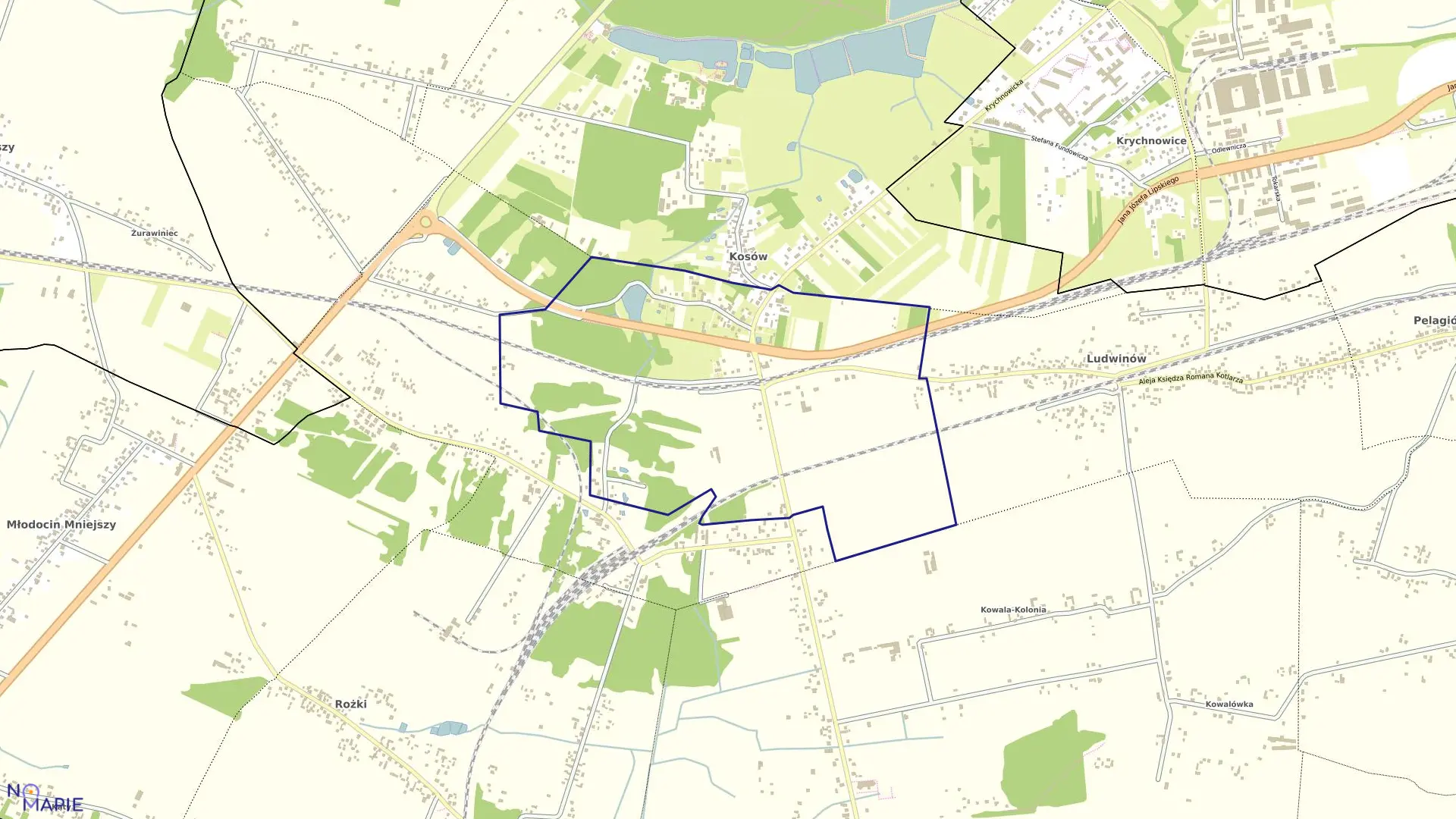 Mapa obrębu KOSÓW MNIEJSZY w gminie Kowala