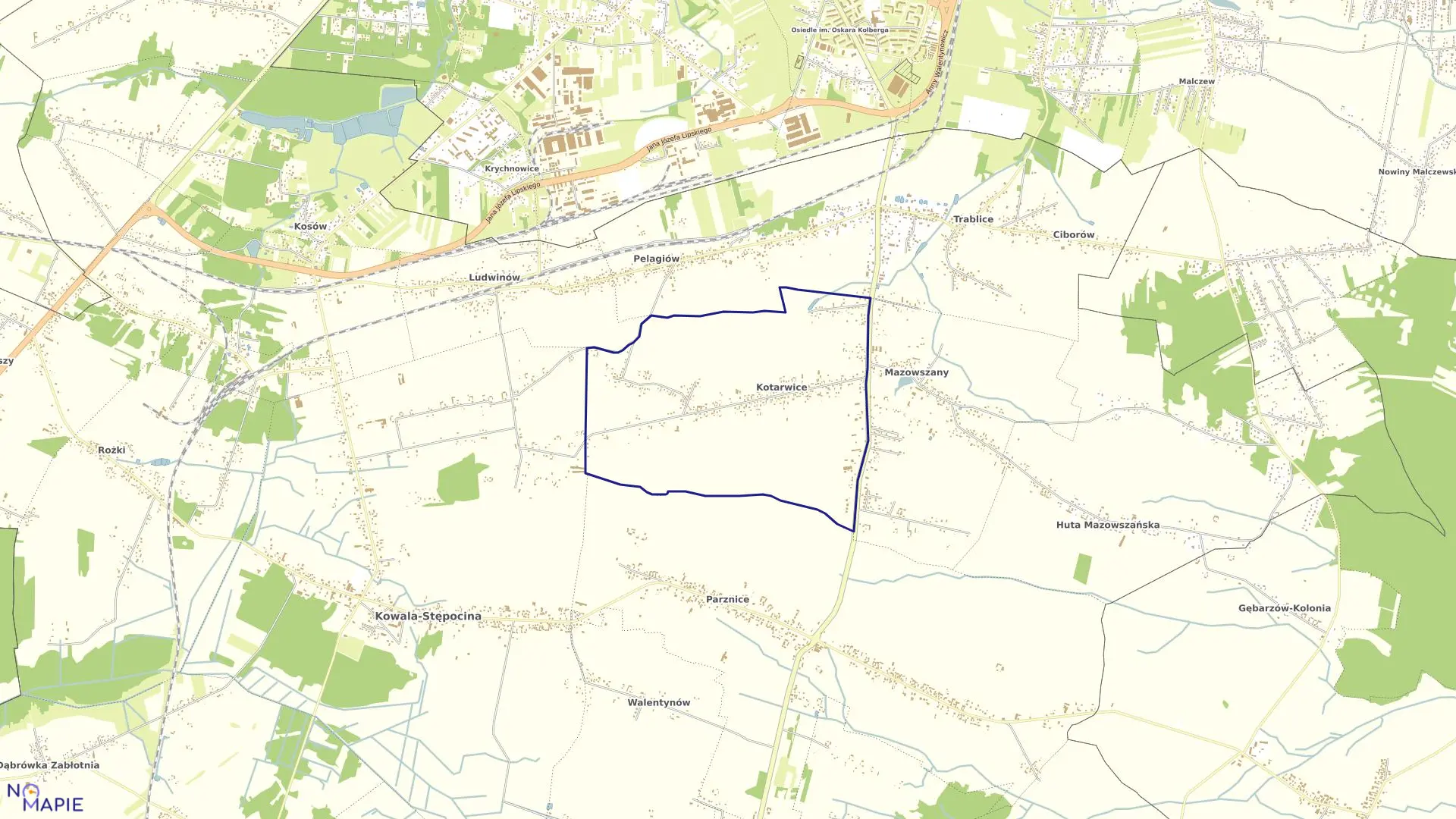 Mapa obrębu KOTARWICE w gminie Kowala