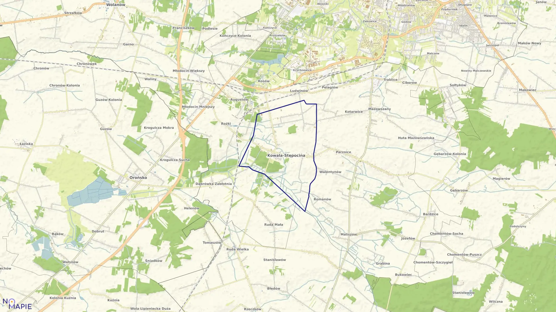 Mapa obrębu KOWALA w gminie Kowala